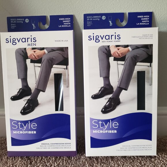 2 pair Brand new Sigvaris Men Black medical compression socks knee high Size LS - Picture 1 of 3